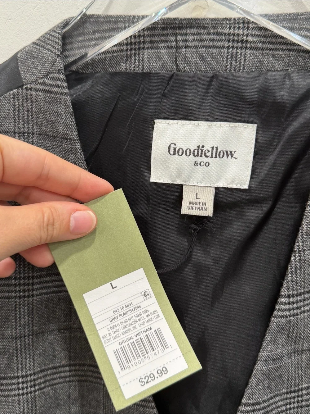 Goodfellow Black Grey Plaid Suit Vest New Size Large